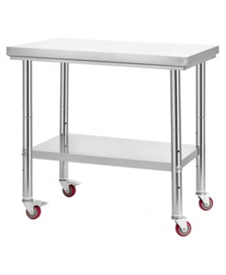 Stainless Steel Food Prep Worktable 24 x 35.4 in With Wheels for Commercial Use