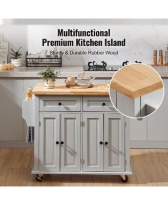 Kitchen Island Cart with Solid Wood Top 35.4in Width Mobile Storage Cabinet