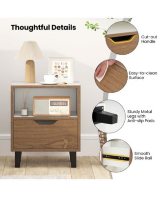 Nightstand Set of 2 with Drawer and Open Storage Shelf for Bedroom