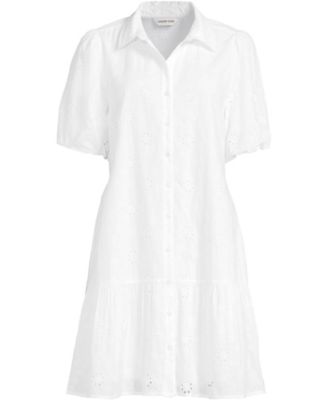 Women's Elbow Sleeve Eyelet Knee Length Shirt Dress