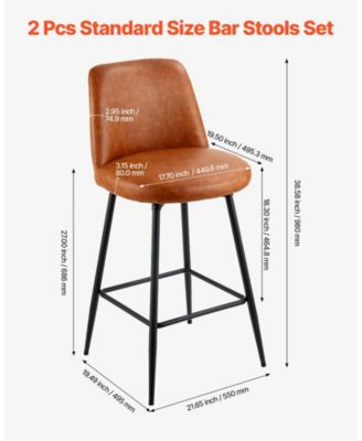 27 in Swivel Counter Height PU Leather Bar Stool Set of 2 with Backrest and Metal Legs