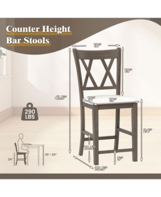 24 in Cross-Back Linen Fabric Counter Height Bar Stool Set of 2 with Upholstered Seat