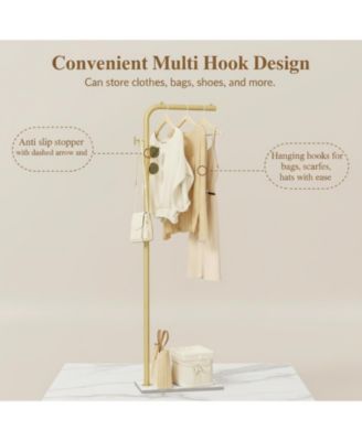 L Shaped Freestanding Metal Coat Rack Tree with Rock Base for Bedroom Hallway Entrance