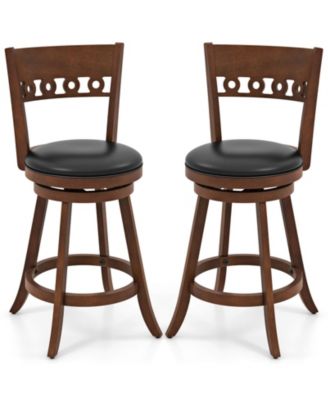 4PCS 24.5'' Counter Height Bar Chairs Swivel Bar Stools w/ Rubber Wood Frame
