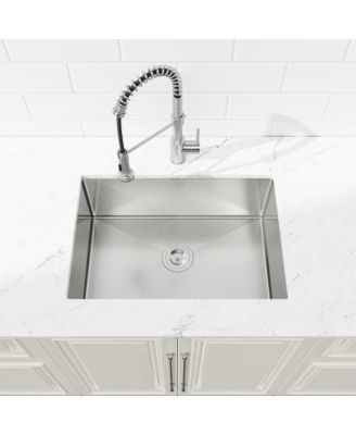 27 x 19 Inch Stainless Steel Kitchen Sink Single Bowl Undermount Handmade Brushed Nickel with US Standard Drain and Hook