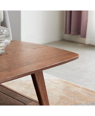 Solid Oak Wood Coffee Table with Storage Shelf