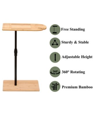 Adjustable Bamboo C-Shaped Couch Tray Table Coffee Table with Oval and Rectangle Design