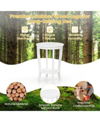 2-tier Round End Table with Solid Wood Legs