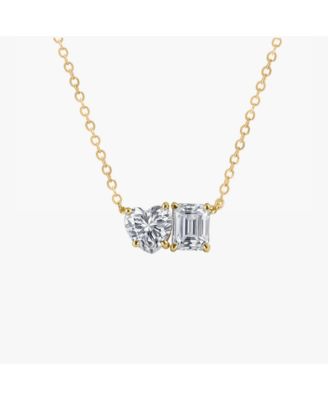 2 ct. t.w. Toi et Moi Moissanite Necklace (Heart and Emerald-Cut, Color D, FL Clarity) in Gold Vermeil