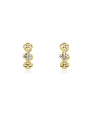 CZ Clover Huggie Hoop Earrings 14K Gold-Plated Sterling Silver
