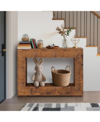 Farmhouse Console Table - 47 in Minimalist Vintage Entryway Table, Storage Rustic Sofa Table with Open Shelves for Hallway