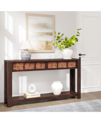 Entryway Table, 59 Inch Console Table Narrow Sofa Table Behind Couch, Farmhouse Entry Table with 2 Drawers