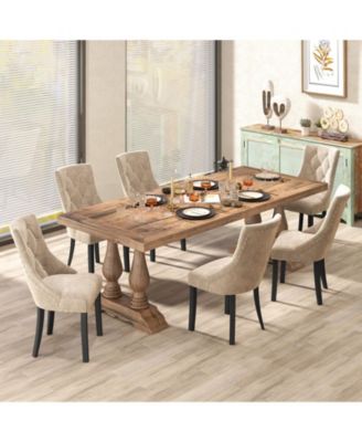 Upholstered Dining Chairs Set of 4 Tufted Wingback Chairs w/ Solid Wood Legs