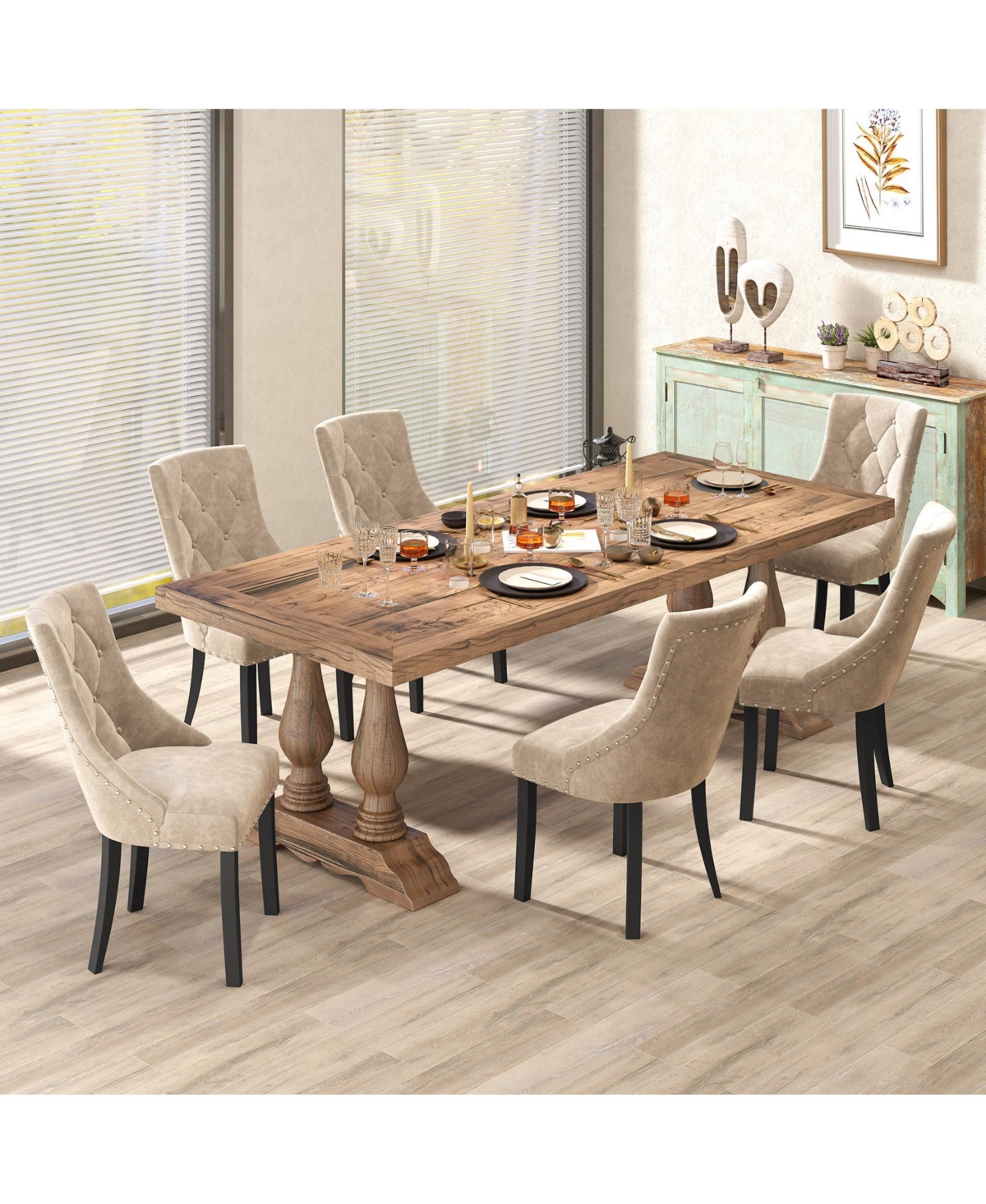 Gymax Upholstered Dining Chairs Set of Tufted Wingback Chairs w/ Solid Wood Legs