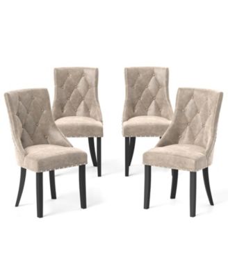 Upholstered Dining Chairs Set of 4 Tufted Wingback Chairs w/ Solid Wood Legs