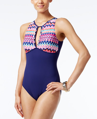 Profile by Gottex Printed High-Neck Tummy-Control One-Piece Swimsuit