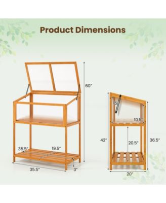 Wood Cold Frame Greenhouse with Transparent Openable Roof and Slatted Storage Shelf