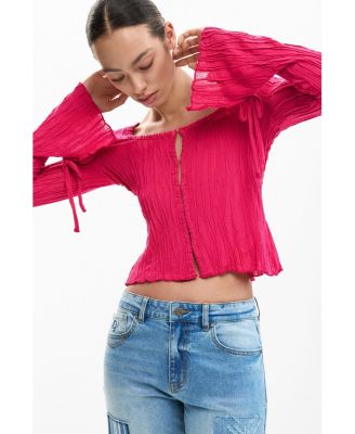 Women's T-shirt With Snap Fasteners And Tie