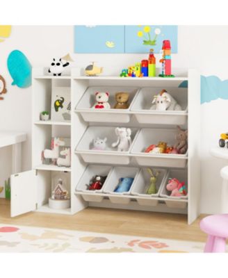 Kids Toy Storage Bookshelf with Open Shelves and Single-Door Cabinet