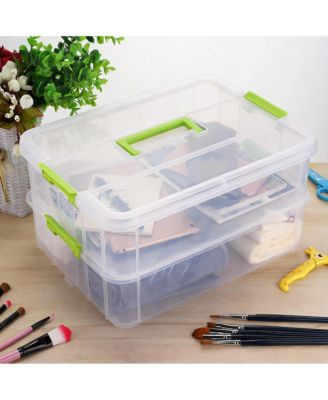 2-Tier Stackable Storage Box with Handle & Latch Lid