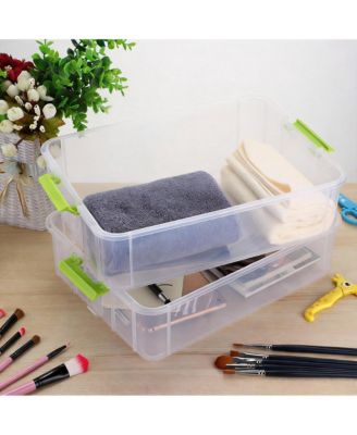 2-Tier Stackable Storage Box with Handle & Latch Lid