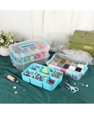 2 pack 3-Tier Stackable Storage Box with Tray Handle Lid for School Office