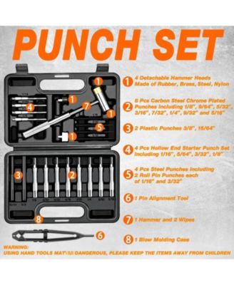Punch Set Roll Pin Tools Steel Hammer Machinery Maintenance Organizer Storage Container