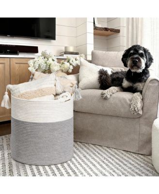 Cotton Rope Basket 15×14" Soft Handles Nursery Laundry Blanket, 42L