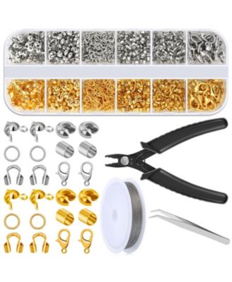 1200 Crimp Beads Kit Covers Tubes Wire Guardians Clasps Jump Rings Pliers Bracelets