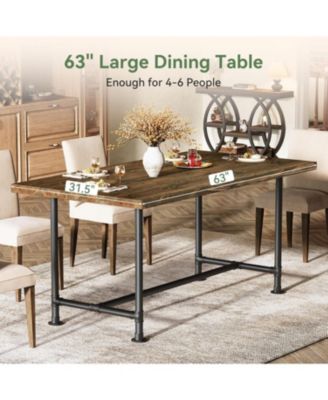 63-Inch Solid Wood Dining Table for 4-6, Industrial Large Kitchen Table with Metal Footrest, Rectangular Wooden Dinner Table