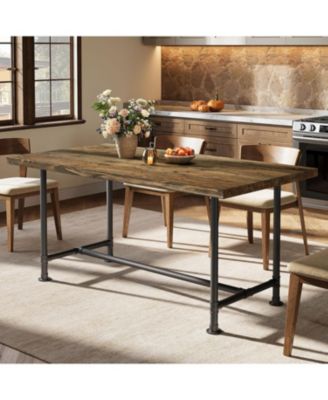 63-Inch Solid Wood Dining Table for 4-6, Industrial Large Kitchen Table with Metal Footrest, Rectangular Wooden Dinner Table