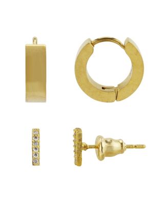  Stainless Steel CZ Stud And  Hoop Set