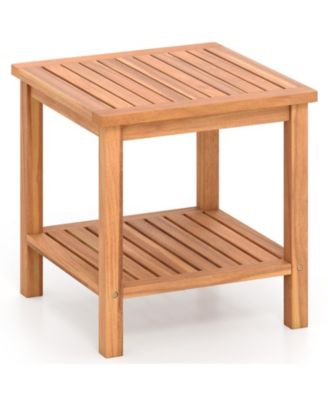 Acacia Wood 2-Tier Patio Side Table Set of 2 with Slatted Tabletop