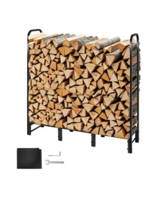 4 ft Firewood Rack with Waterproof Cover Outdoor Log Holder 400lb Max Capacity