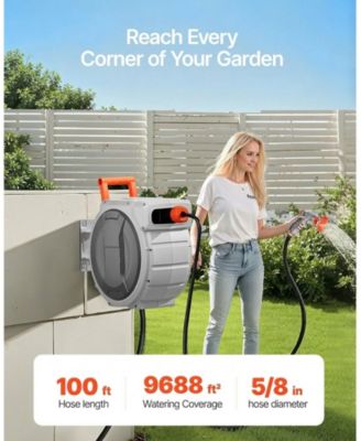 Retractable Garden Hose Reel 5/8in x 100 ft Heavy Duty with Slow Return System