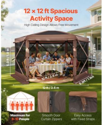 12 x 12 ft 6-Sided Pop-up Screen Tent Camping Canopy with Removable Top