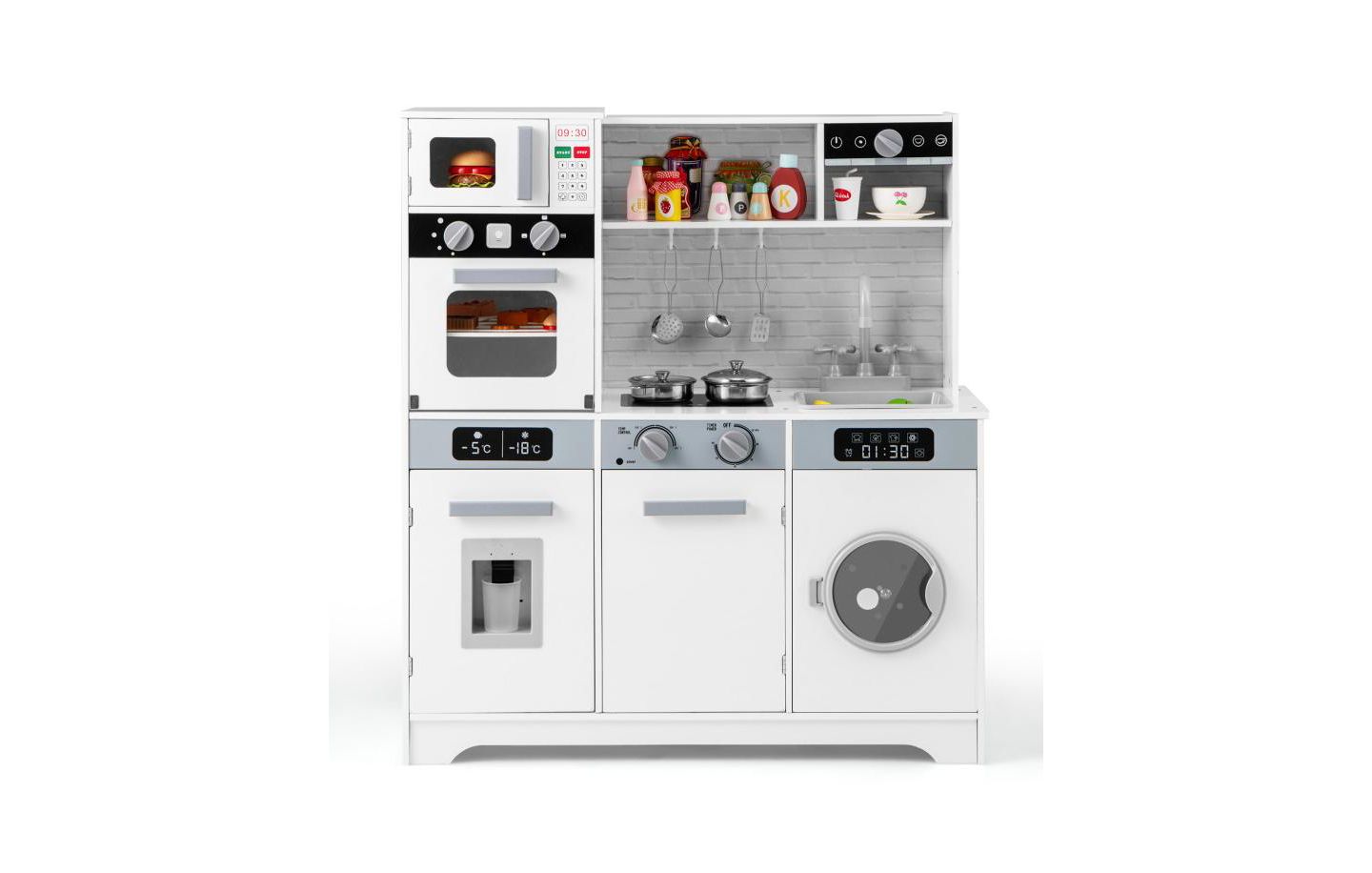 Детские игрушки HONGGE Pretend Play Kitchen Wooden Toy Set with Real Lights and Sounds, цвет: Белый — фото 2