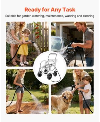 Mobile Steel Hose Reel Cart with Storage Basket Holds Up to 250 ft of Hose