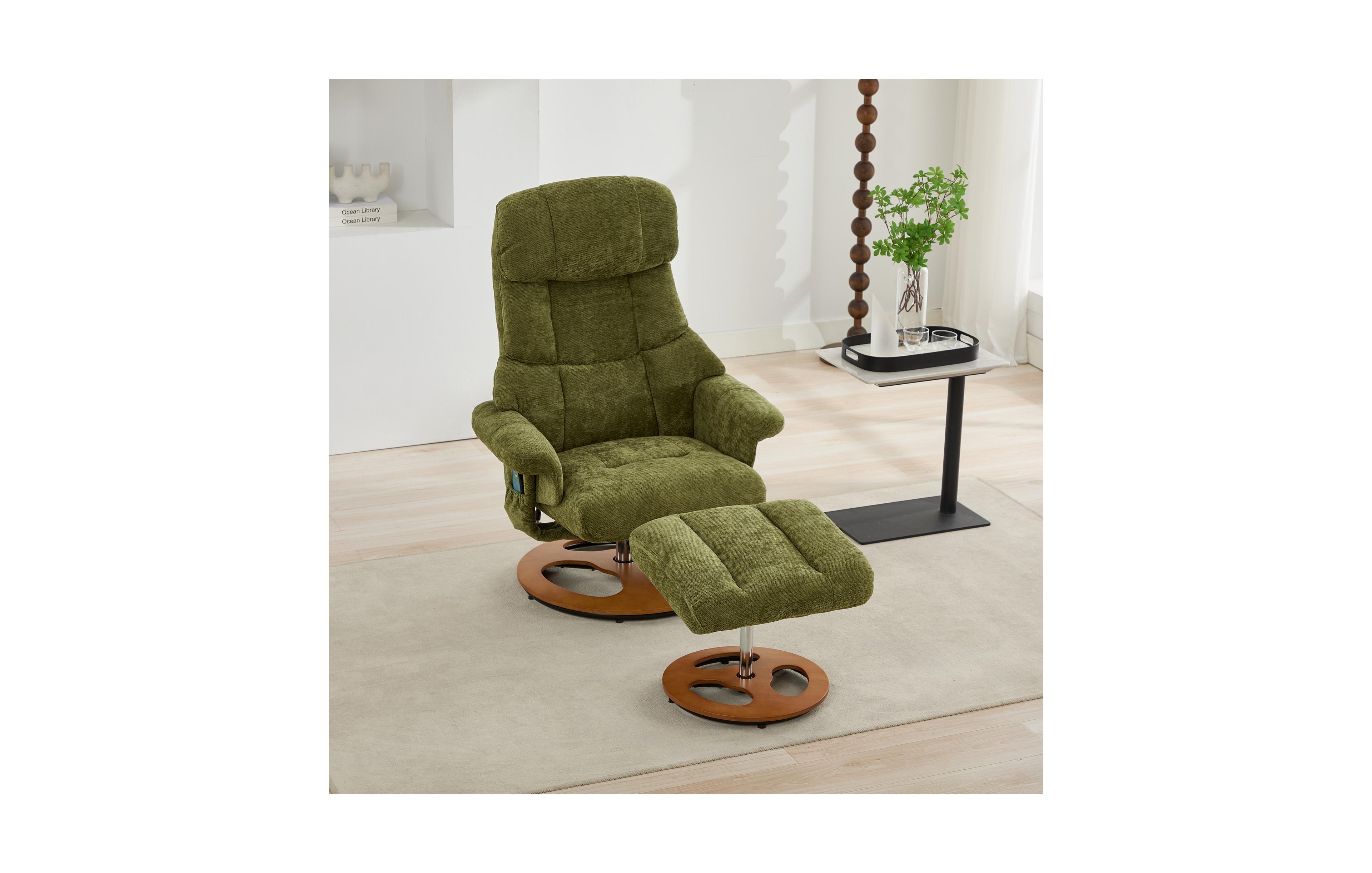 Clihome Ergonomic Recliner Chair with Ottoman,Modern 360degree(s) Swivel Lounge Chair with Footstool, Chenille Fabric, 5 Point Vibration Massage