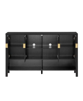 55" Modern Sideboard Buffet Cabinet, 4 Doors Storage Cabinet with Open Shelf, Adjustable Shelves and Double Hooks for Kitchen, Living Room