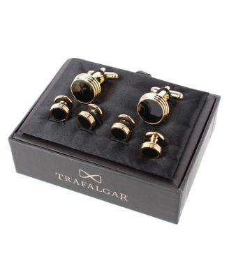 Men's Xaviar Ring Detailed Circular Cufflink Stud Set