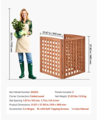 Wood Privacy Screen 32 x 38 in Air Conditioner Cover Fence with Adjustable Angle