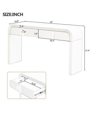 55" Modern Fluted Curved Console Table, Wood Entryway Accent Table with 2 Drawers and Rounded Edges for Hallway, Living Room