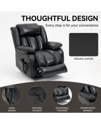 Dual Motor Infinite Position Up to 350 LBS Electric Genuine Leather Power Lift Recliner Chair with 8-Point Vibration Massage