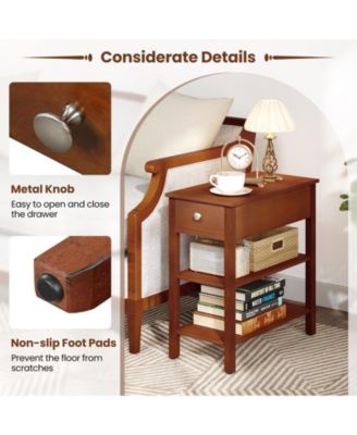 Set of 2 3-Tier Narrow End Tables with Drawer and Storage Shelves