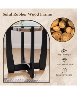 24 in Round Accent Side Table with Tempered Glass Top and Rubber Wood Base