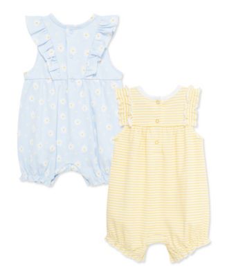 Baby Girls' Daisies Sleeveless Rompers, 2-Pack