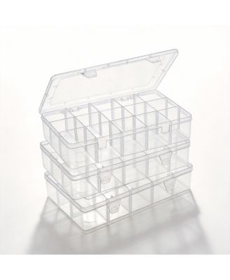 3 pack 15-Grid Plastic Organizer Box with Dividers for Crafts