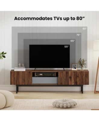 Modern Mid Century TV Cabinetfor TVs  with Drawer-Walnut