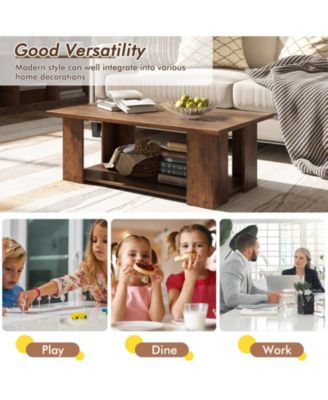 41-Inch 2-Tier Wooden Coffee Table with Open Storage Shelf